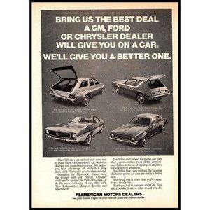 1972 AMC American Motors Car Line Up Vintage Print Ad Javelin Hornet Gremlin Art